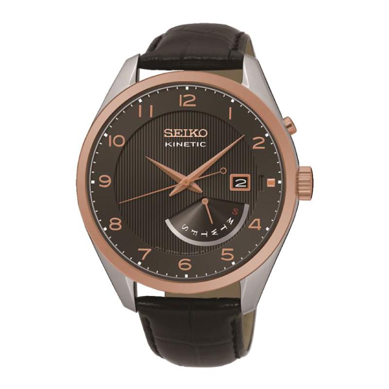 Seiko Men's Kinetic Black Calf Leather Strap Watch SRN070P1