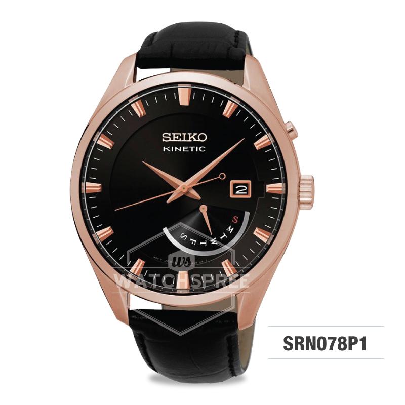 Seiko Men's Kinetic Black Calf Leather Strap Watch SRN078P1