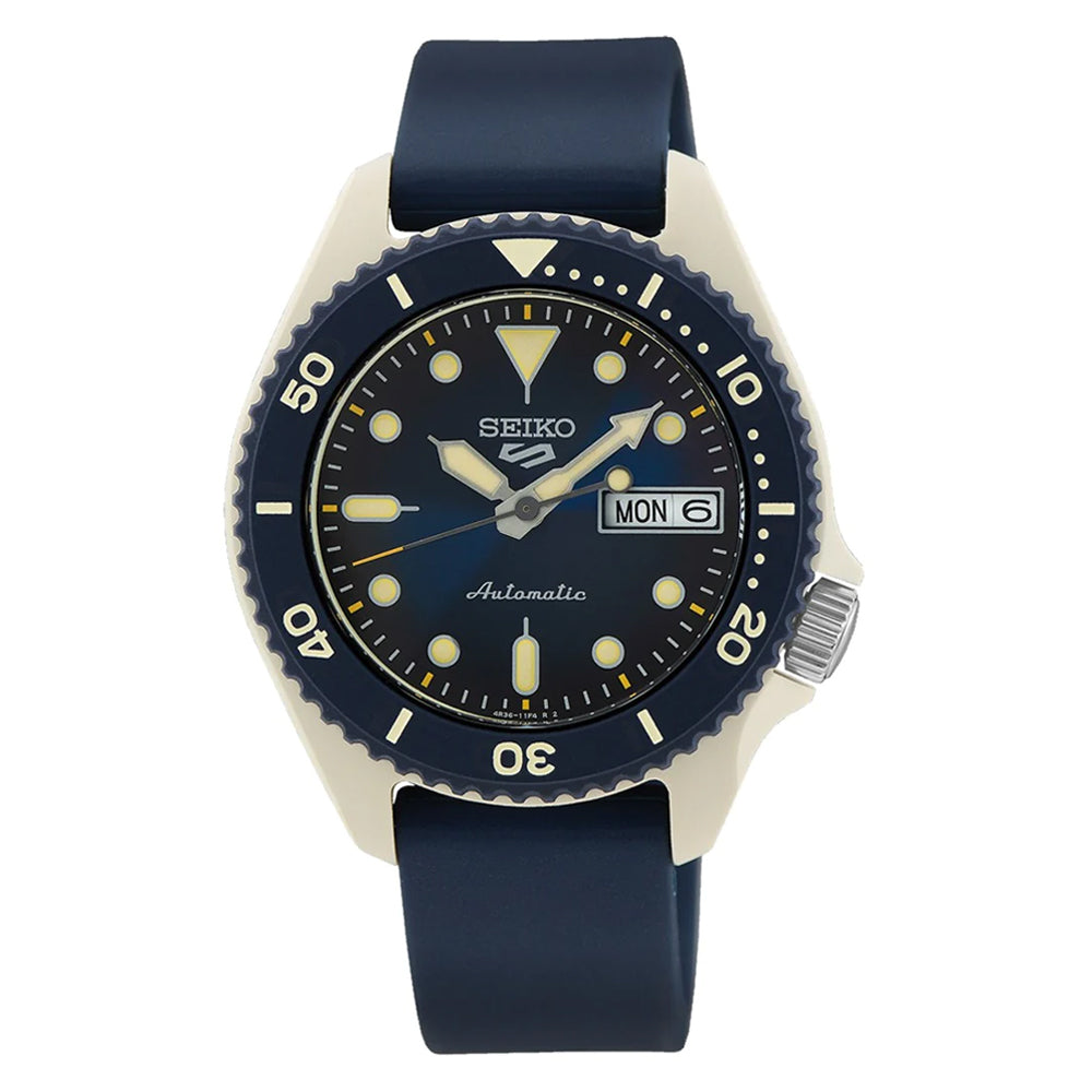 Seiko 5 Sports Automatic Navy Blue Silicone Strap Watch SRPG75K1