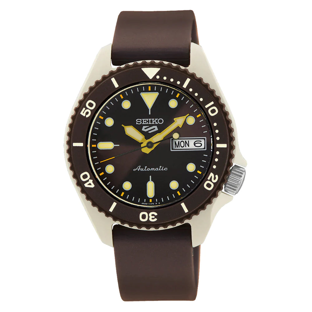 Seiko 5 Sports Automatic Dark Brown Silicone Strap Watch SRPG77K1