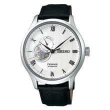 Load image into Gallery viewer, Seiko Presage (Japan Made) Open Heart Automatic Black Leather Strap Watch SSA379J1
