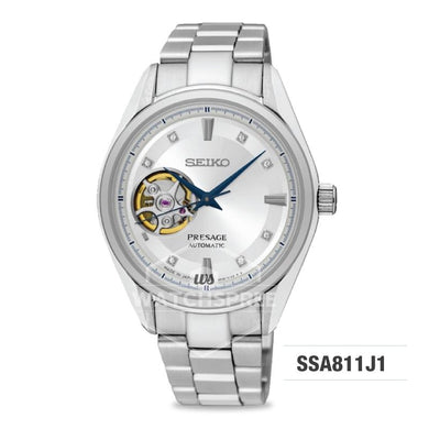 Seiko Presage (Japan Made) Swarovski Crystal Open Heart Automatic Silver Stainless Steel Band Watch SSA811J1