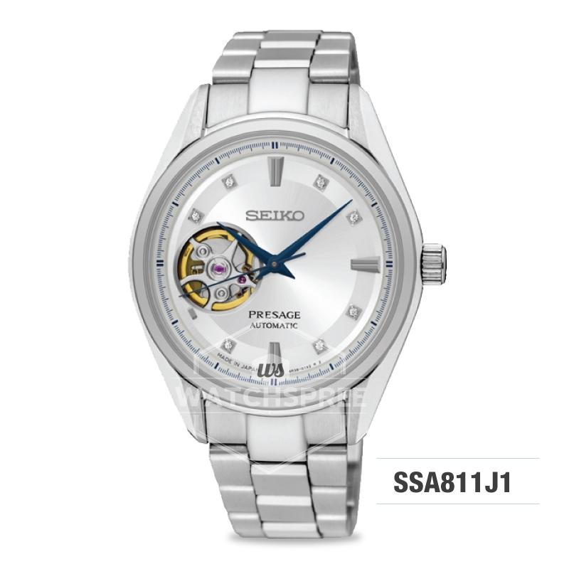 Seiko Presage (Japan Made) Swarovski Crystal Open Heart Automatic Silver Stainless Steel Band Watch SSA811J1