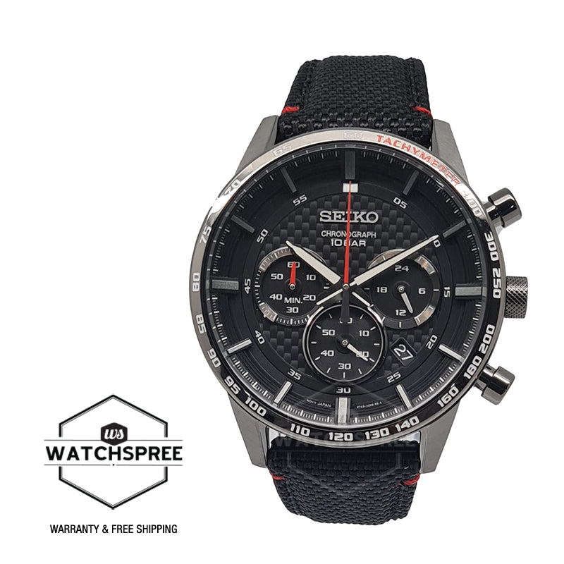 Seiko Chronograph Quartz Black Calf Strap Watch SSB359P1