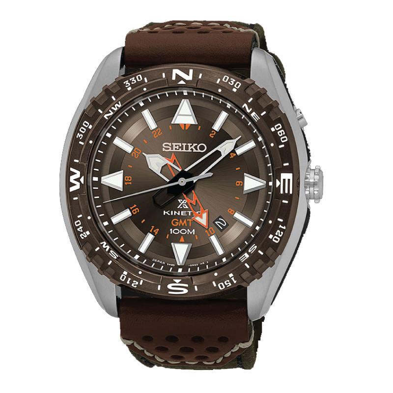 Seiko Prospex Land Series Kinetic Diver Olive Canvas and Brown Calfskin Strap Watch SUN061P1