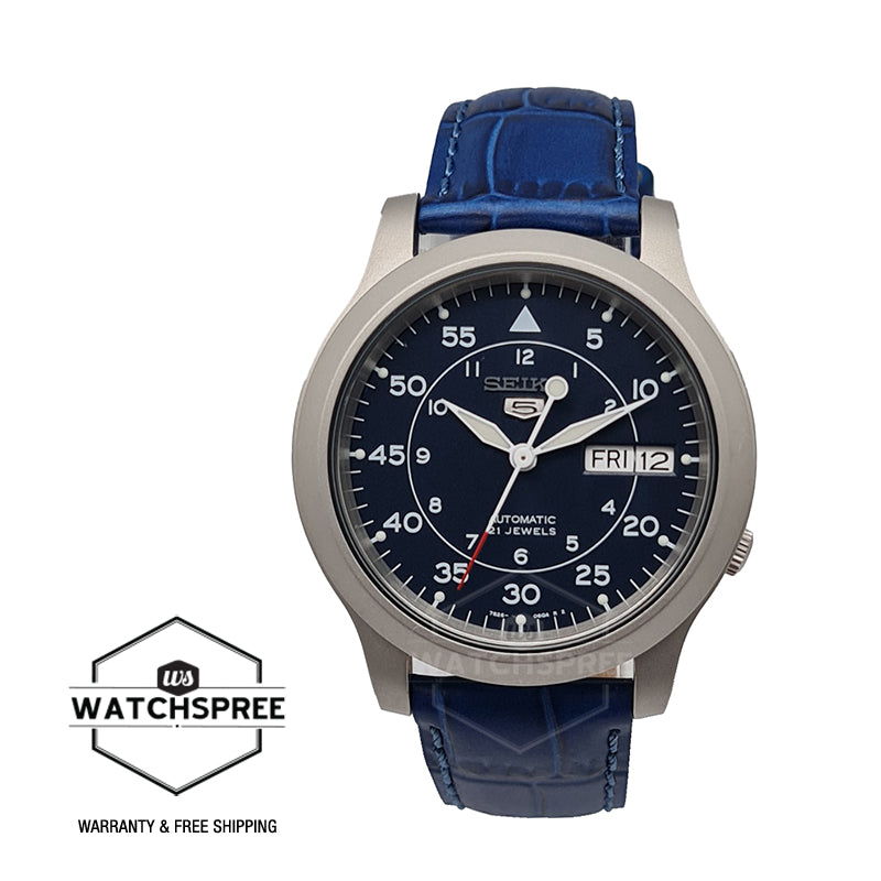 Seiko 5 Automatic Military Blue Leather Strap Watch SNK807K2 Watchspree