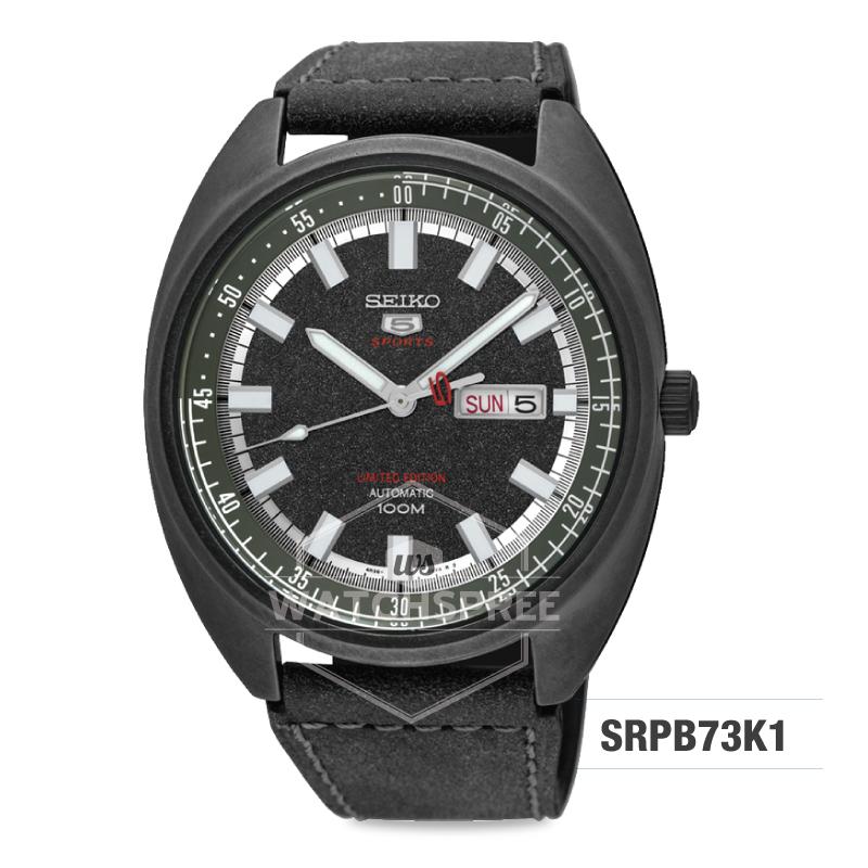 Seiko 5 Sports Automatic Limited Edition Black Leather Strap Watch SRPB73K1 Watchspree