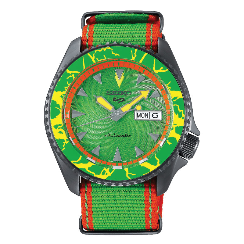 Seiko 5 Sports Automatic STREET FIGHTER V Limited Edition (Call Of The Wind - BLANKA) Green and Orange Nylson Strap Watch SRPF23K1 (LOCAL BUYERS ONLY) Watchspree