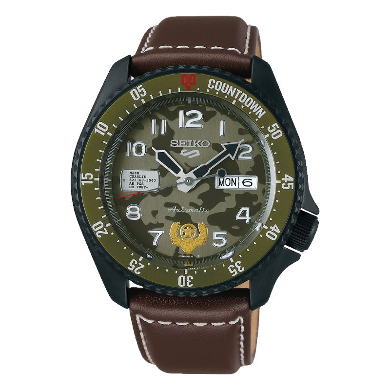 Seiko 5 Sports Automatic STREET FIGHTER V Limited Edition (Indestructible Fortress - GUILE) Dark Brown Leather Strap Watch SRPF21K1 (LOCAL BUYERS ONLY) Watchspree