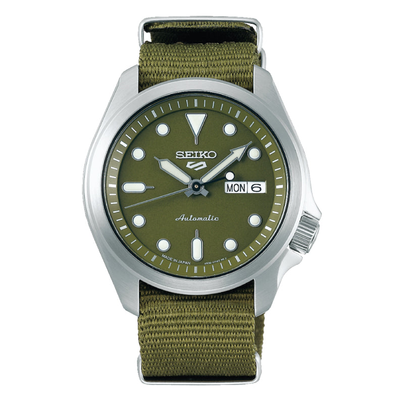 Seiko 5 Sports (Japan Made) Automatic Olive Green Nylon Strap Watch SBSA055 SBSA055J (LOCAL BUYERS ONLY) Watchspree