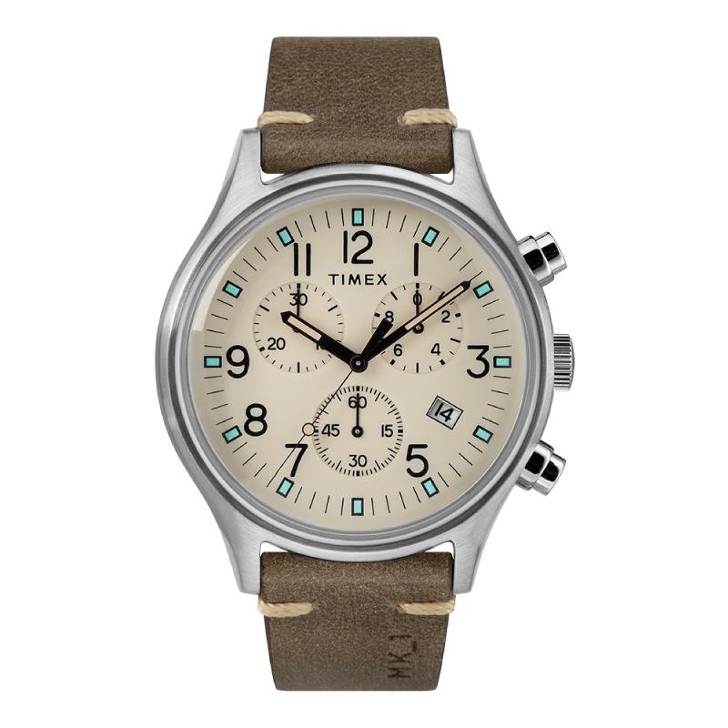 Timex Men's MK1 Steel Chronograph 42mm Leather Strap Watch TW2R96400