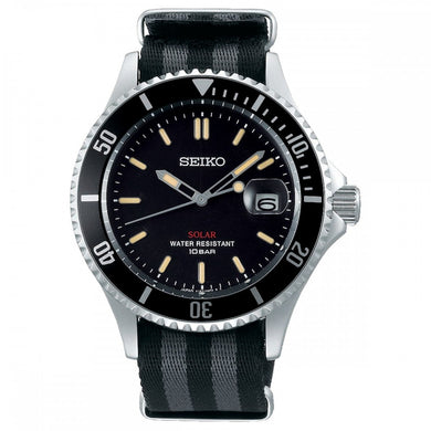 [WatchSpree] Seiko Solar (Japan Made) Black Grey Nylon Strap Watch SZEV014 SZEV014J