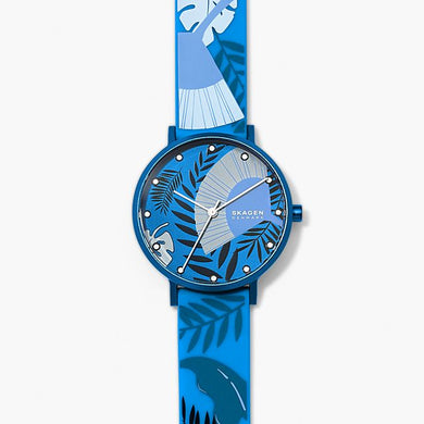 Skagen Ladies' Aaren Three-Hand Floral Print Blue Silicone 36mm Watch SKW2860