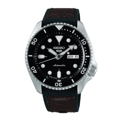 [JDM] Seiko 5 Sports (Japan Made) Automatic Black & Brown Silicone Leather Strap Watch SBSA027